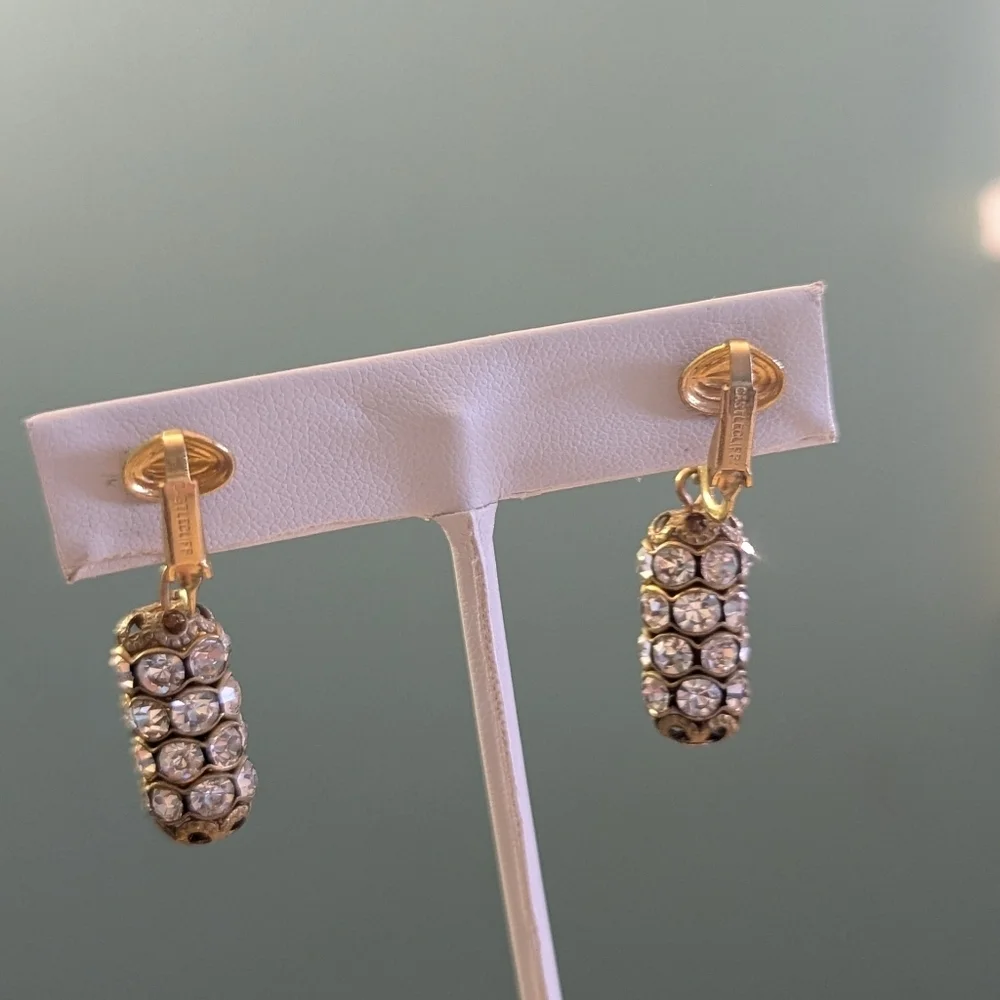 Vintage Earrings Goldtone Clear Rhinestones Crystal Glamour Screwback
